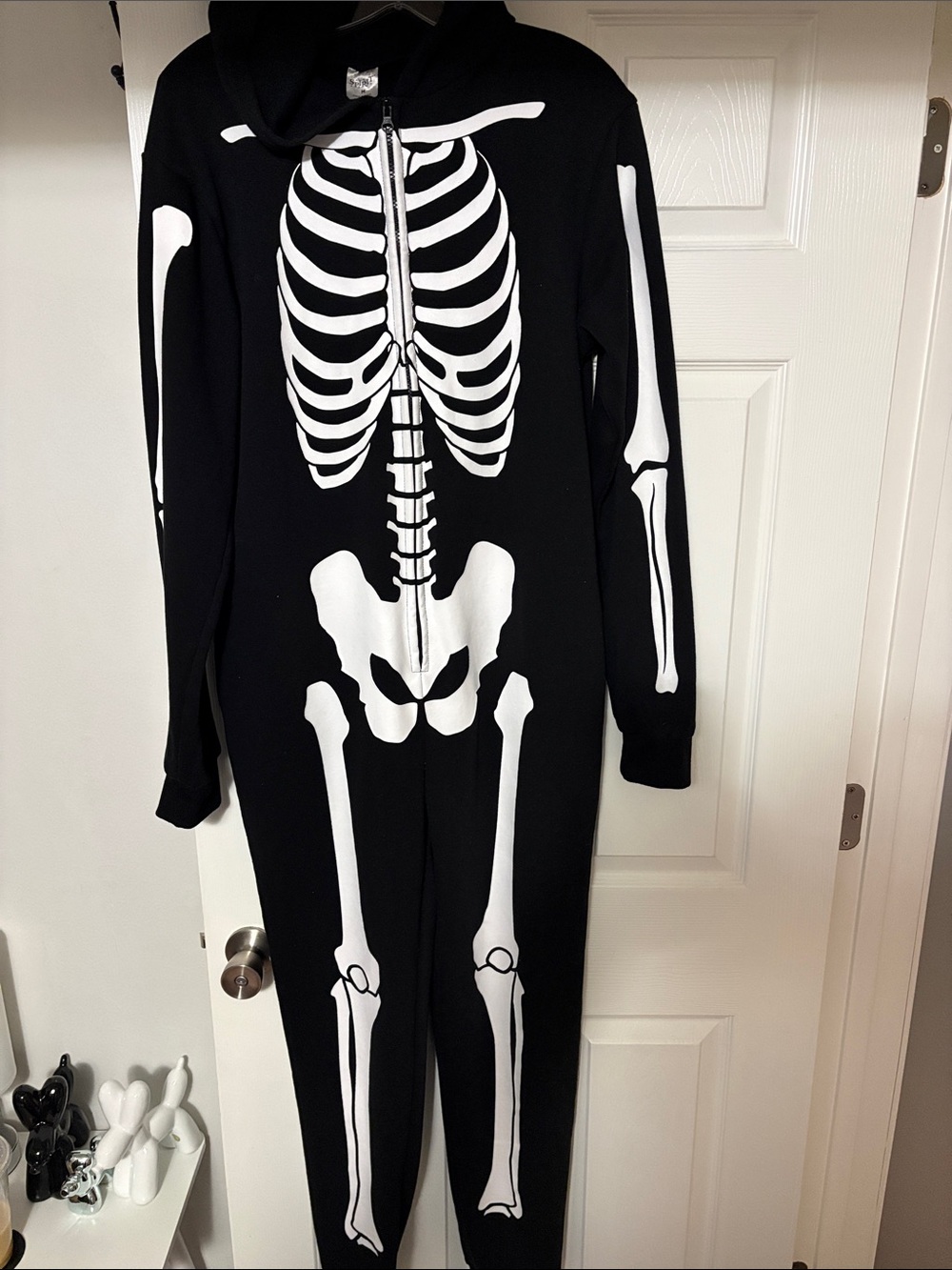 Halloween Black Skeleton One-Piece Hoodie Jumpsuit